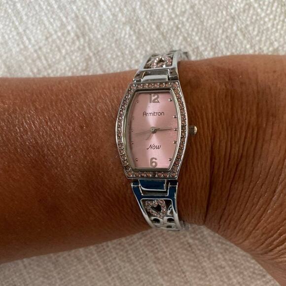 Armitron Now Stainless Steel Quartz Watch with Pink Face and Rhinestones - Picture 1 of 5